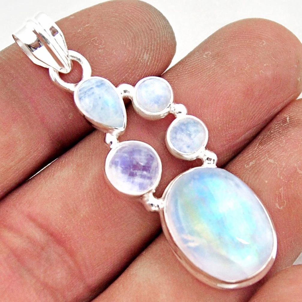 14.31cts natural rainbow moonstone 925 sterling silver pendant jewelry r43057