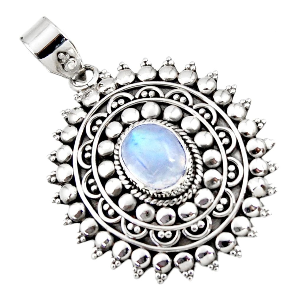 4.16cts natural rainbow moonstone 925 sterling silver pendant jewelry r47069