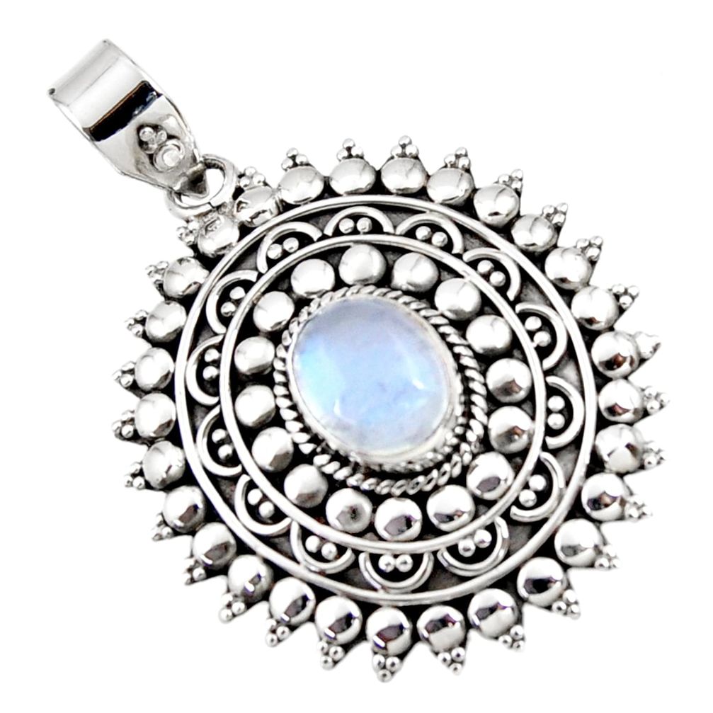 4.55cts natural rainbow moonstone 925 sterling silver pendant jewelry r47076