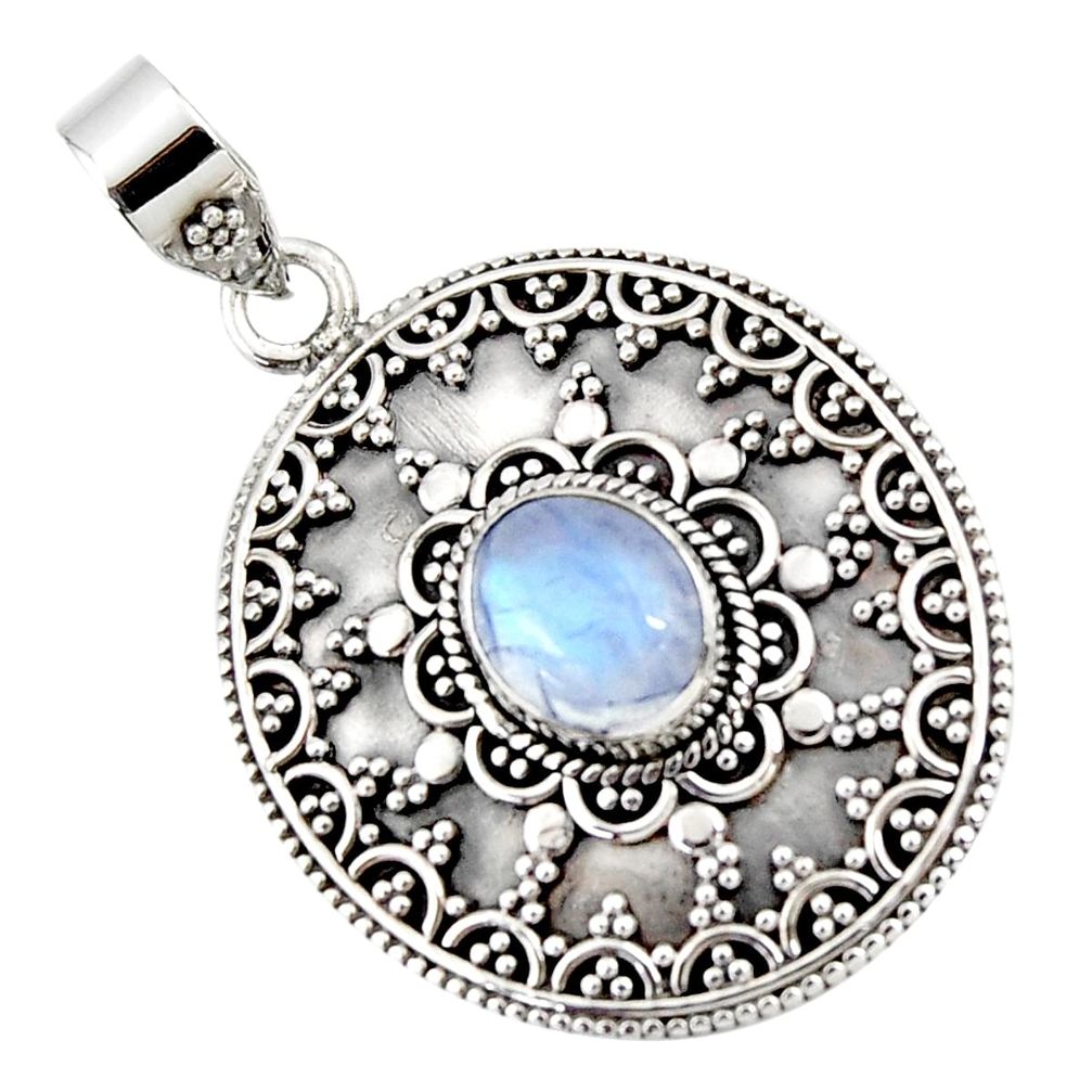 4.40cts natural rainbow moonstone 925 sterling silver pendant jewelry r47079