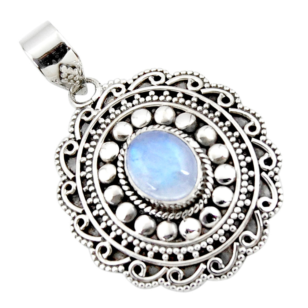 3.92cts natural rainbow moonstone 925 sterling silver pendant jewelry r47080