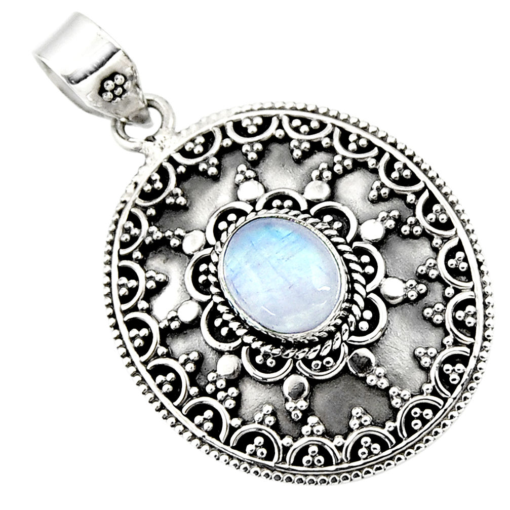 4.08cts natural rainbow moonstone 925 sterling silver pendant jewelry r47089