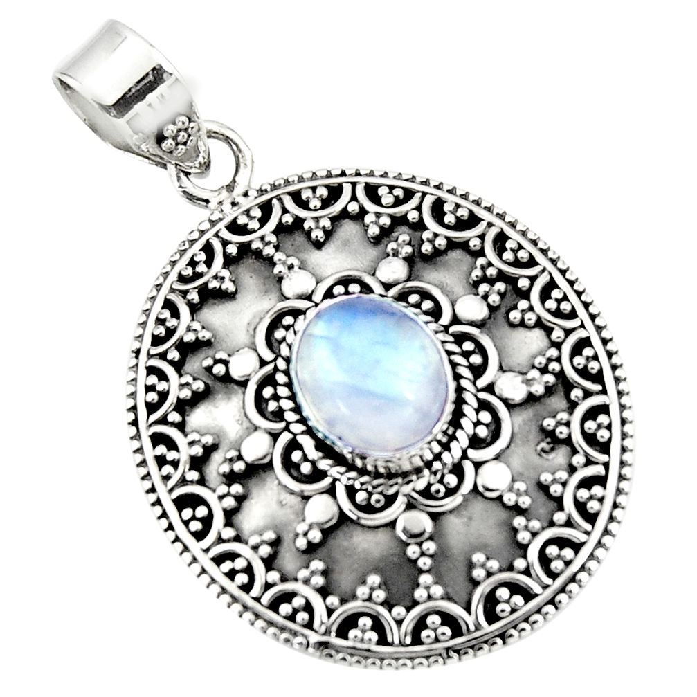 4.49cts natural rainbow moonstone 925 sterling silver pendant jewelry r47100