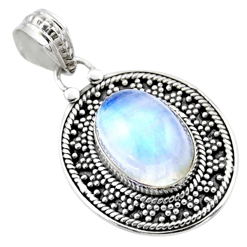 6.34cts natural rainbow moonstone 925 sterling silver pendant jewelry r53157