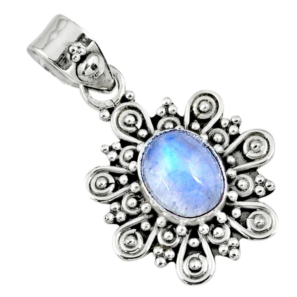 3.50cts natural rainbow moonstone 925 sterling silver pendant jewelry r57676