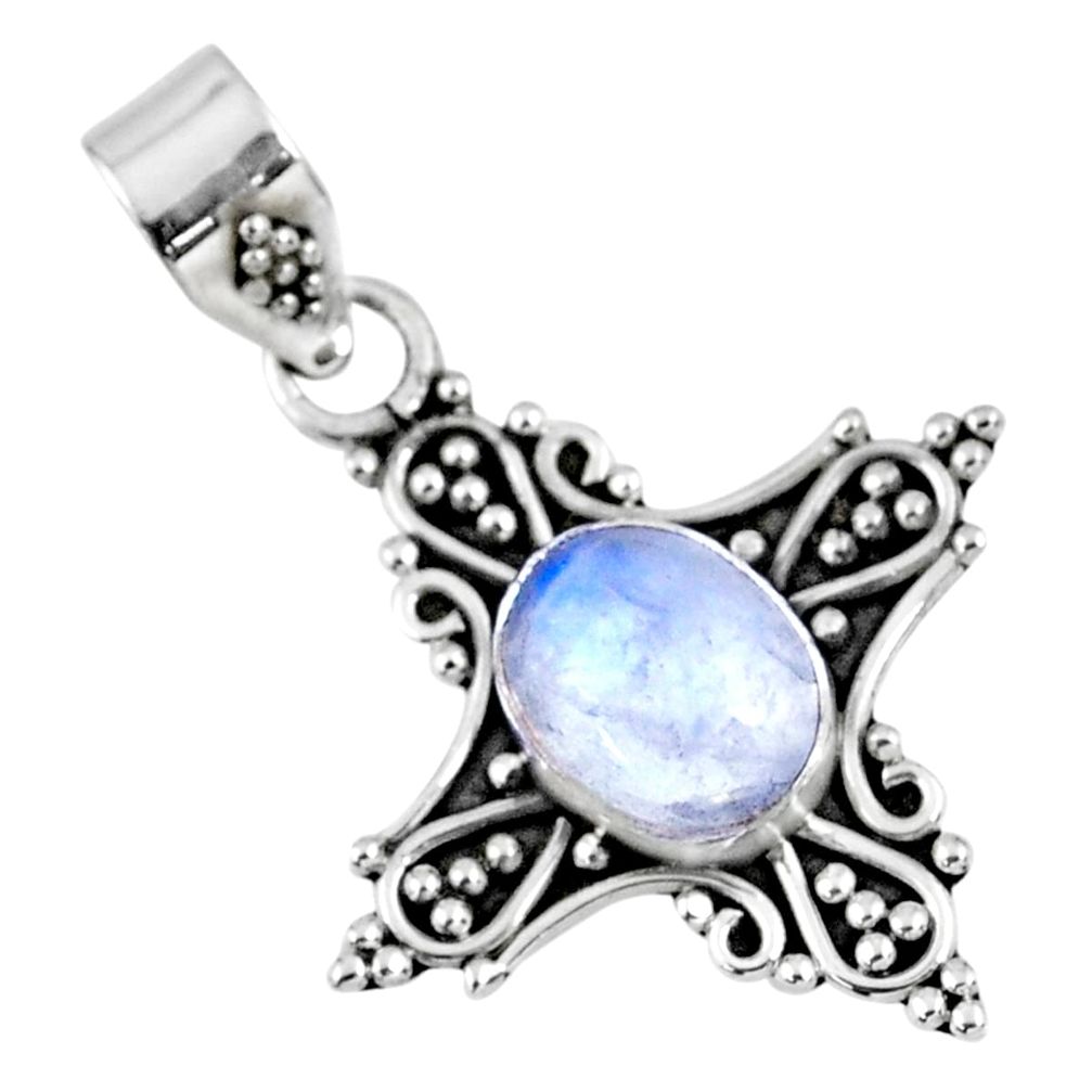 2.13cts natural rainbow moonstone 925 sterling silver pendant jewelry r57720
