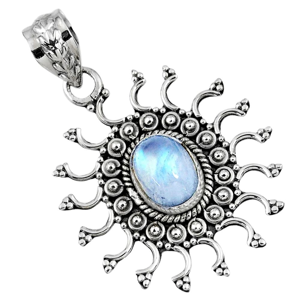 3.01cts natural rainbow moonstone 925 sterling silver pendant jewelry r57779