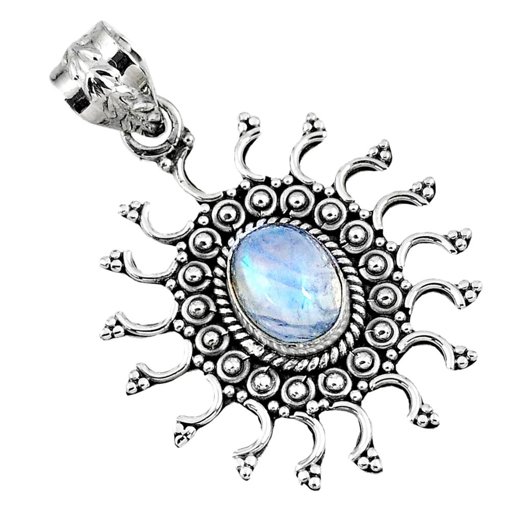 3.19cts natural rainbow moonstone 925 sterling silver pendant jewelry r57780