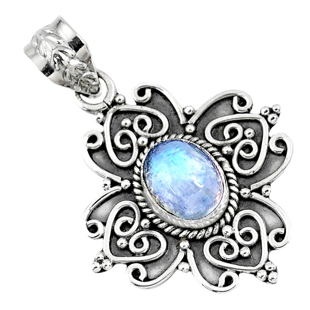 3.19cts natural rainbow moonstone 925 sterling silver pendant jewelry r57800