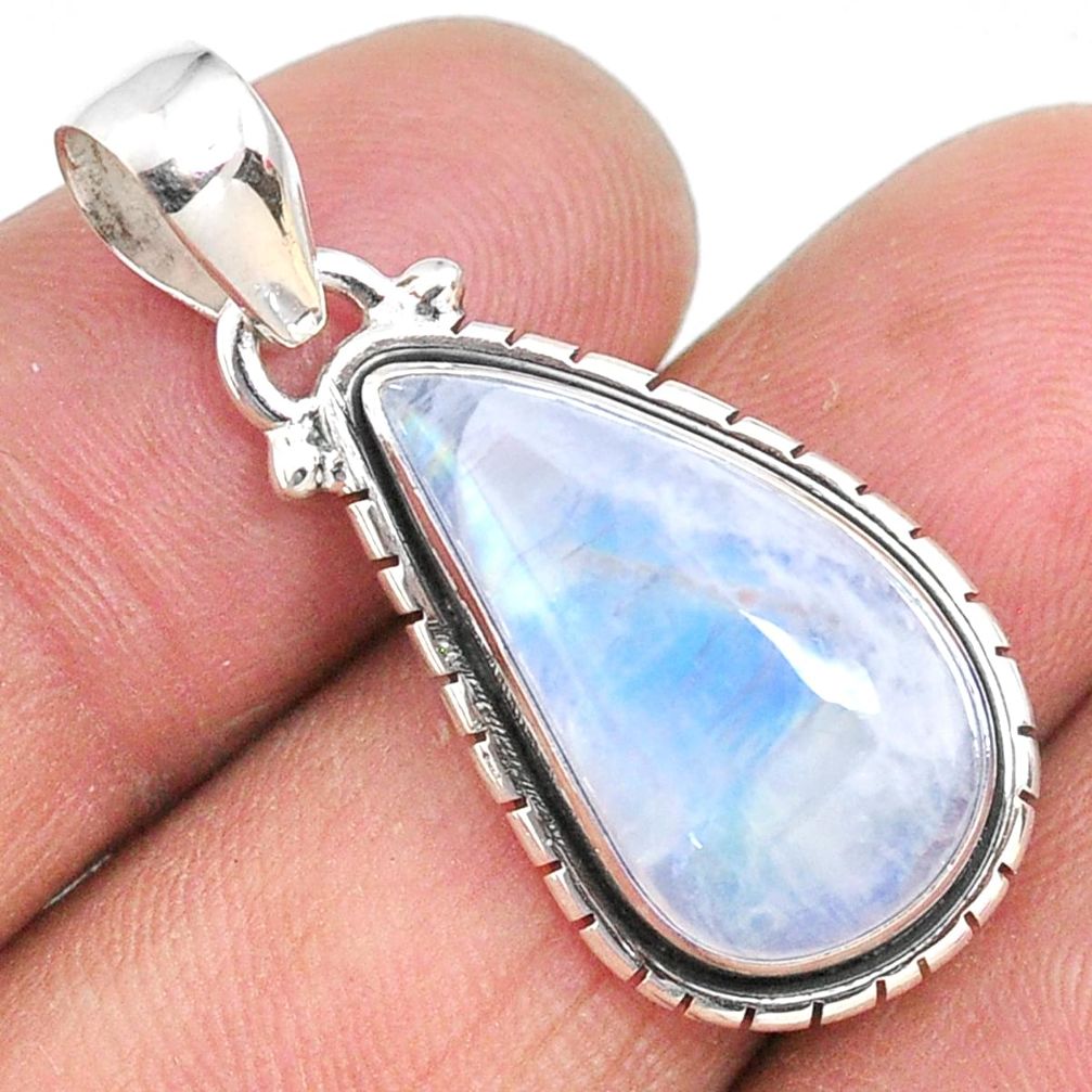 12.07cts natural rainbow moonstone 925 sterling silver pendant jewelry r63837