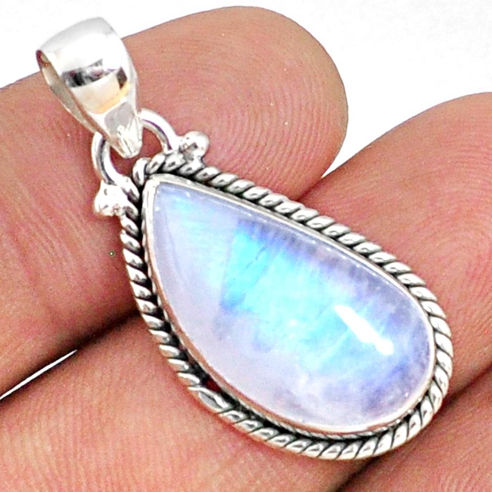 9.72cts natural rainbow moonstone 925 sterling silver pendant jewelry r69276