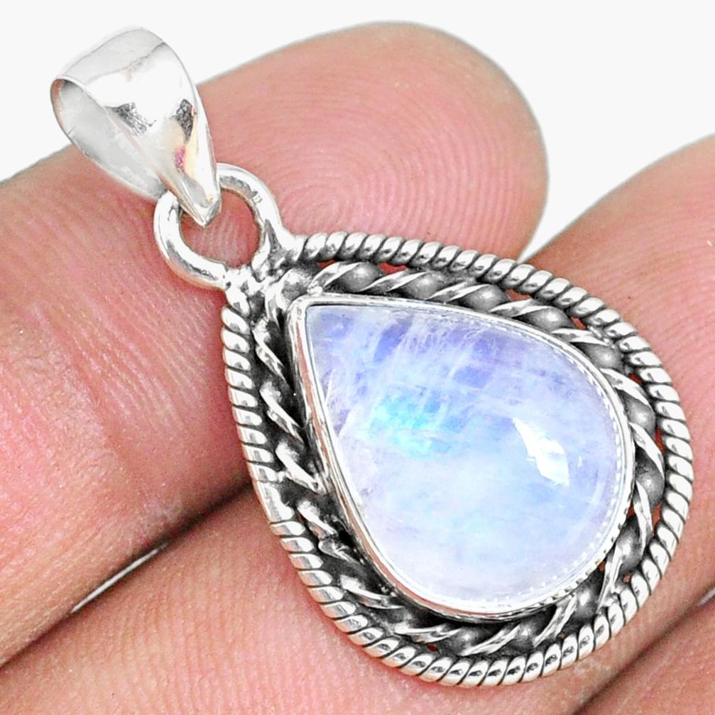 9.88cts natural rainbow moonstone 925 silver handmade pendant r74176