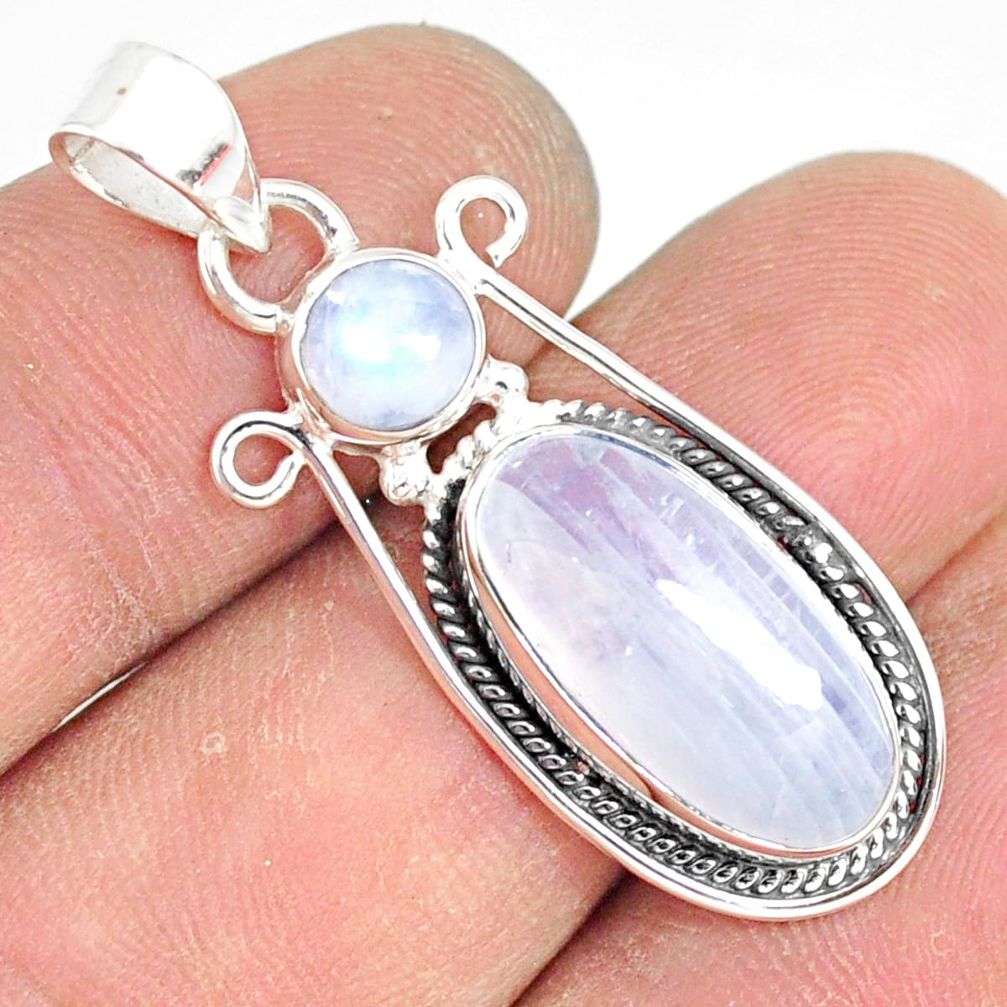 9.49cts natural rainbow moonstone 925 sterling silver handmade pendant r81290