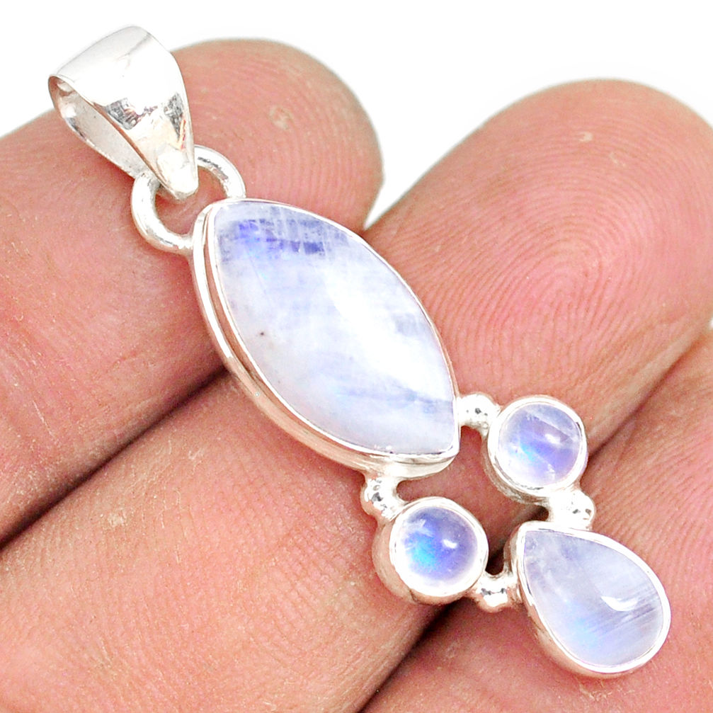 10.28cts natural rainbow moonstone 925 sterling silver handmade pendant r81305