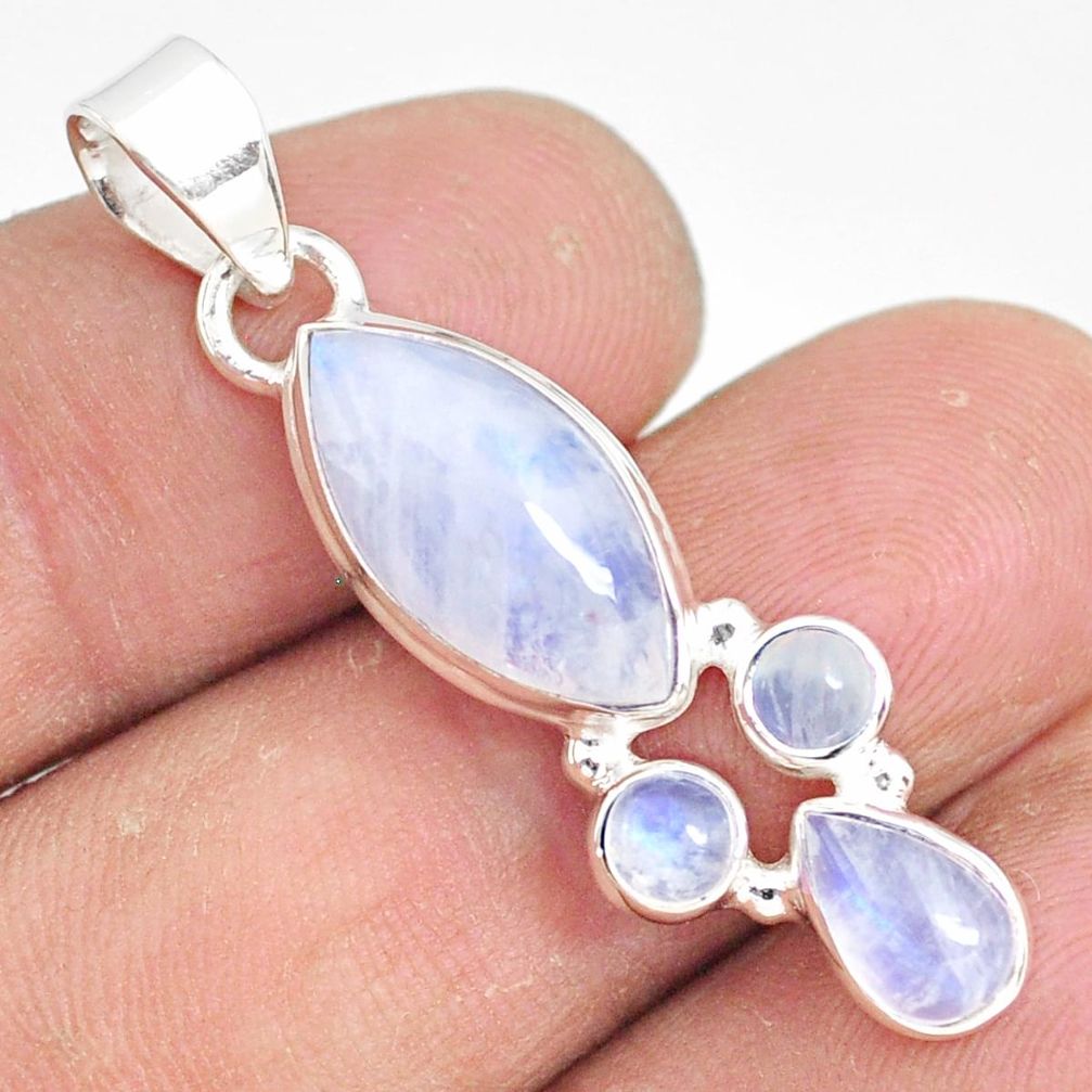 9.80cts natural rainbow moonstone 925 sterling silver handmade pendant r81312