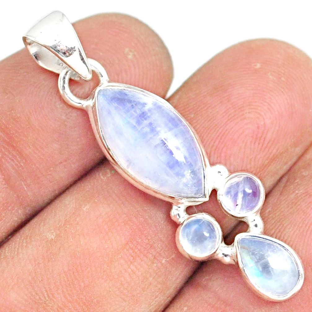 10.32cts natural rainbow moonstone 925 sterling silver handmade pendant r81313