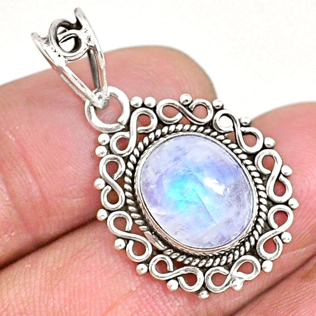 4.97cts natural rainbow moonstone 925 sterling silver pendant jewelry r93962