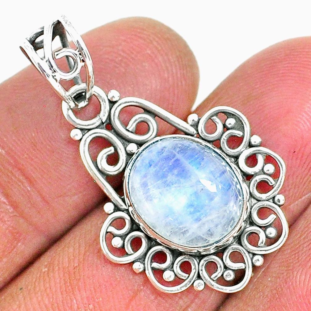 4.86cts natural rainbow moonstone 925 sterling silver pendant jewelry r93982