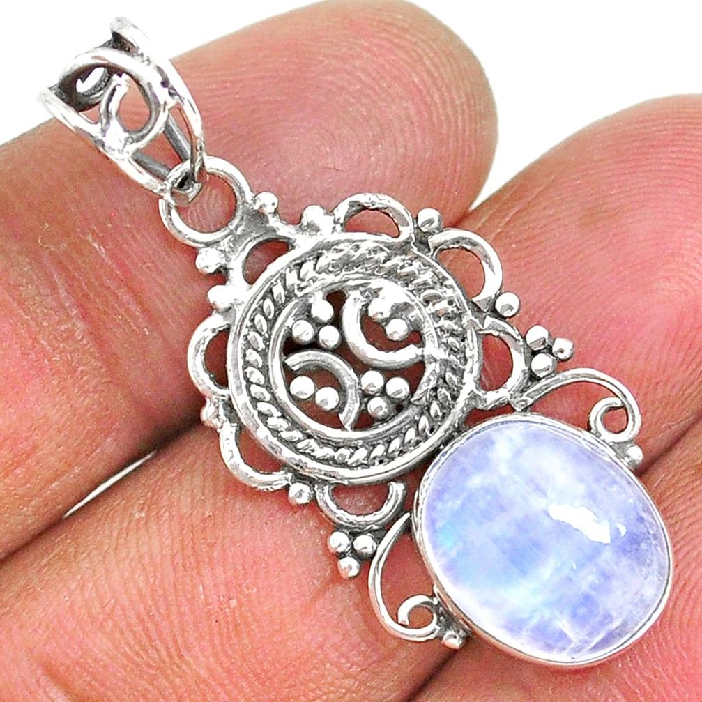 5.06cts natural rainbow moonstone 925 sterling silver pendant jewelry r93997