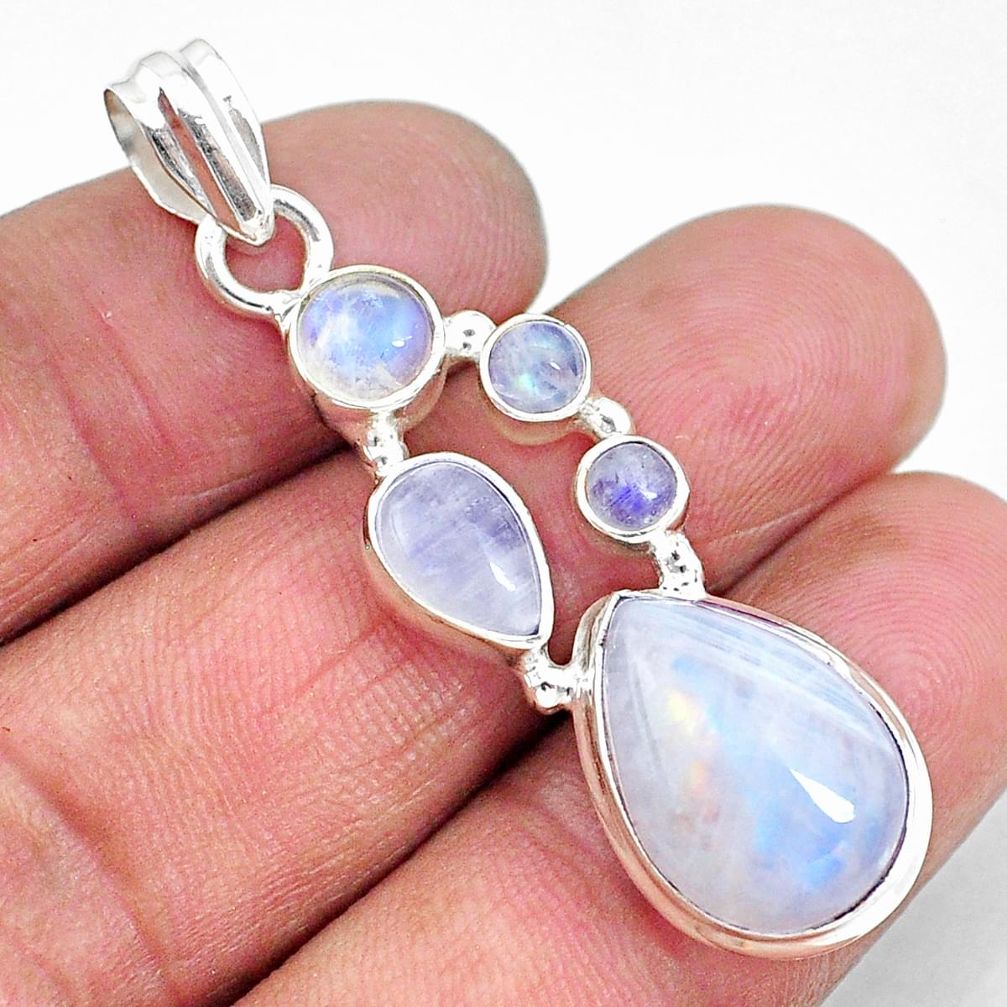 13.67cts natural rainbow moonstone 925 sterling silver pendant jewelry t10657