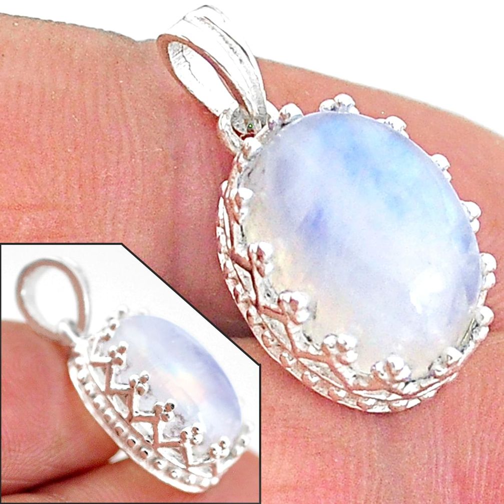 7.00cts natural rainbow moonstone 925 sterling silver pendant jewelry t20480