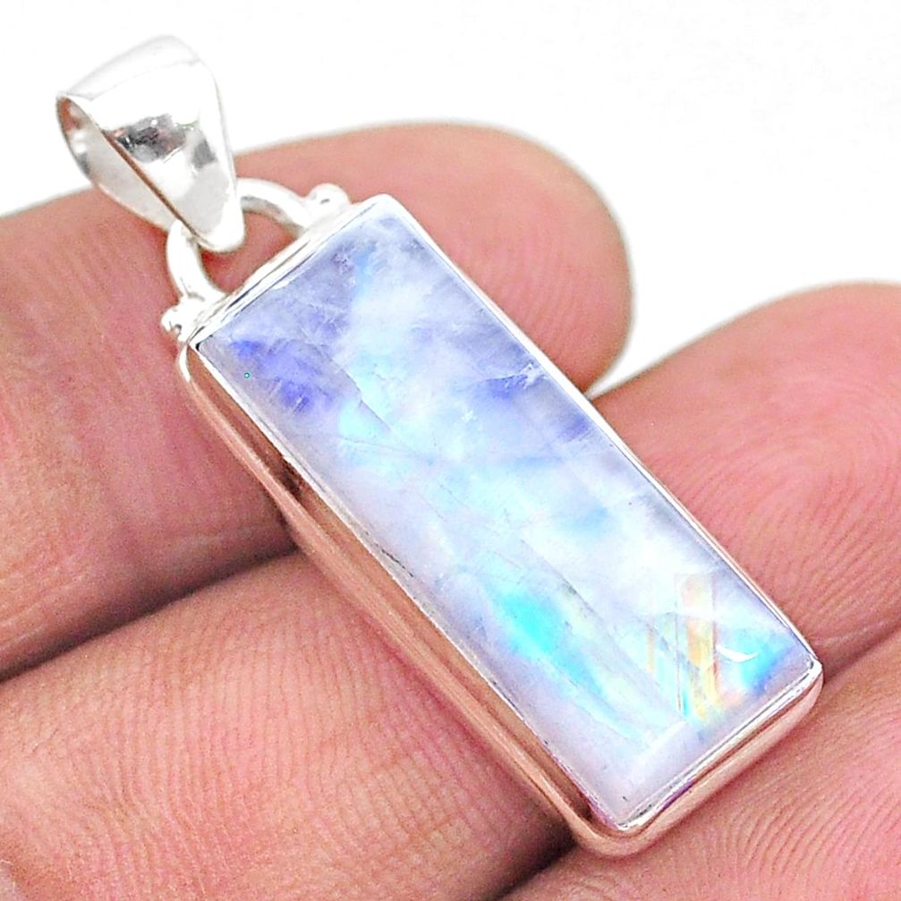 15.39cts natural rainbow moonstone 925 sterling silver pendant jewelry t23731