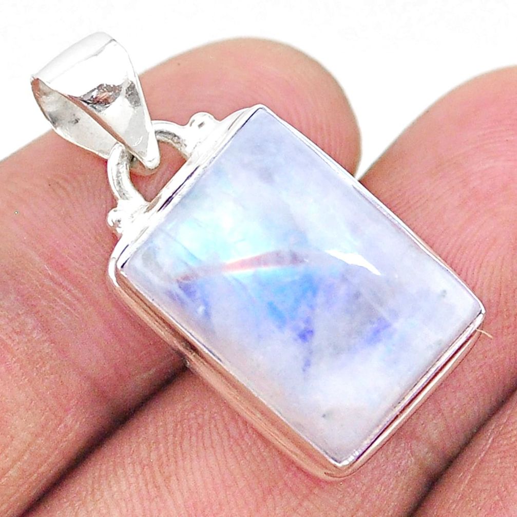 14.26cts natural rainbow moonstone 925 sterling silver pendant jewelry t23734