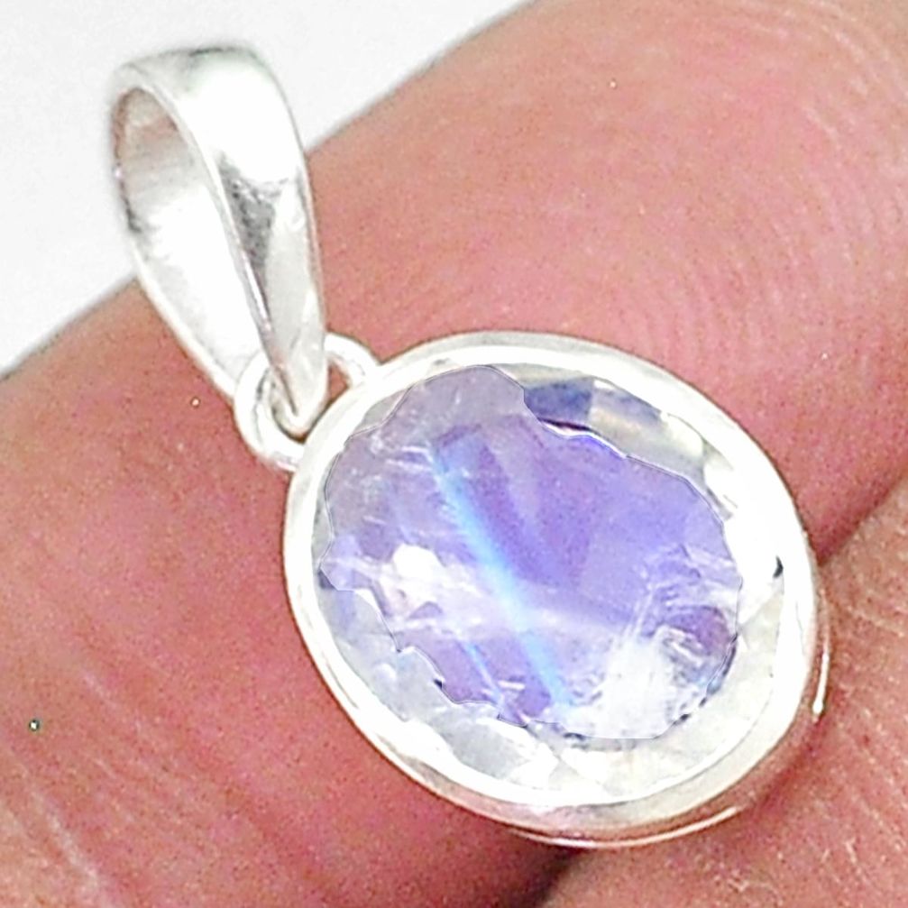 3.41cts natural rainbow moonstone 925 sterling silver pendant jewelry t4420