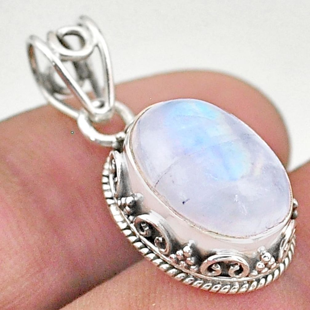 5.82cts natural rainbow moonstone 925 sterling silver pendant jewelry t46716