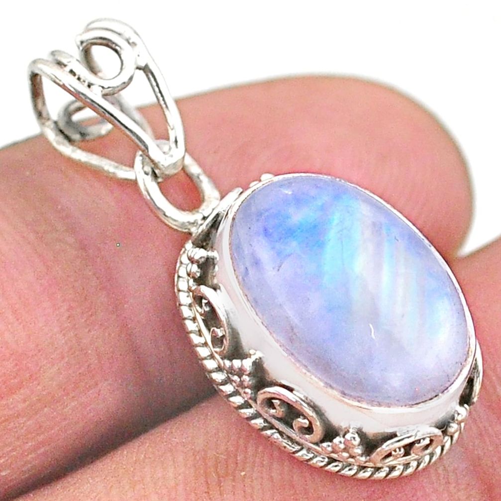 6.12cts natural rainbow moonstone 925 sterling silver pendant jewelry t46719