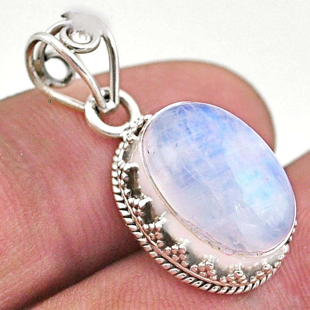 5.96cts natural rainbow moonstone 925 sterling silver pendant jewelry t46739