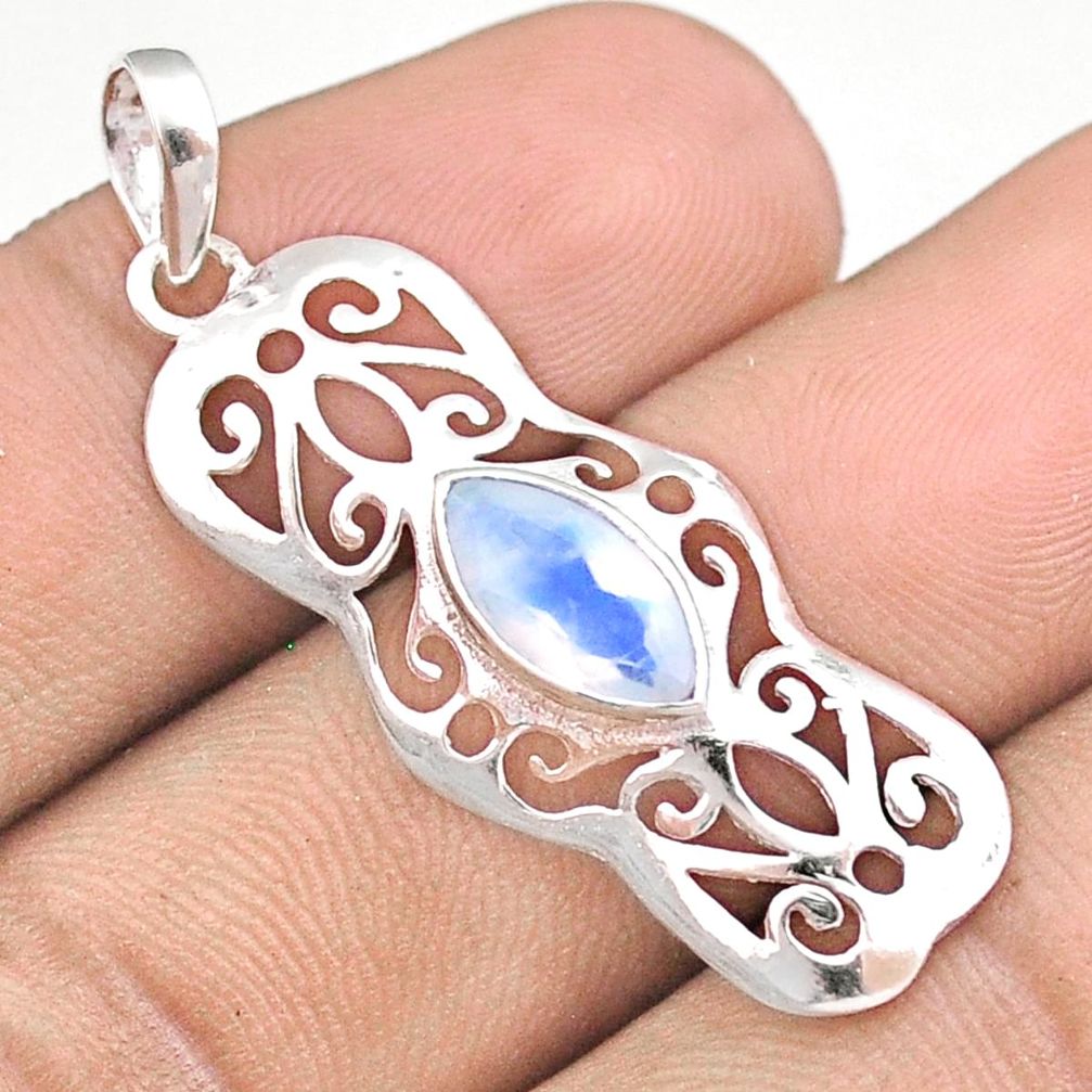 2.65cts natural rainbow moonstone 925 sterling silver pendant jewelry u17382