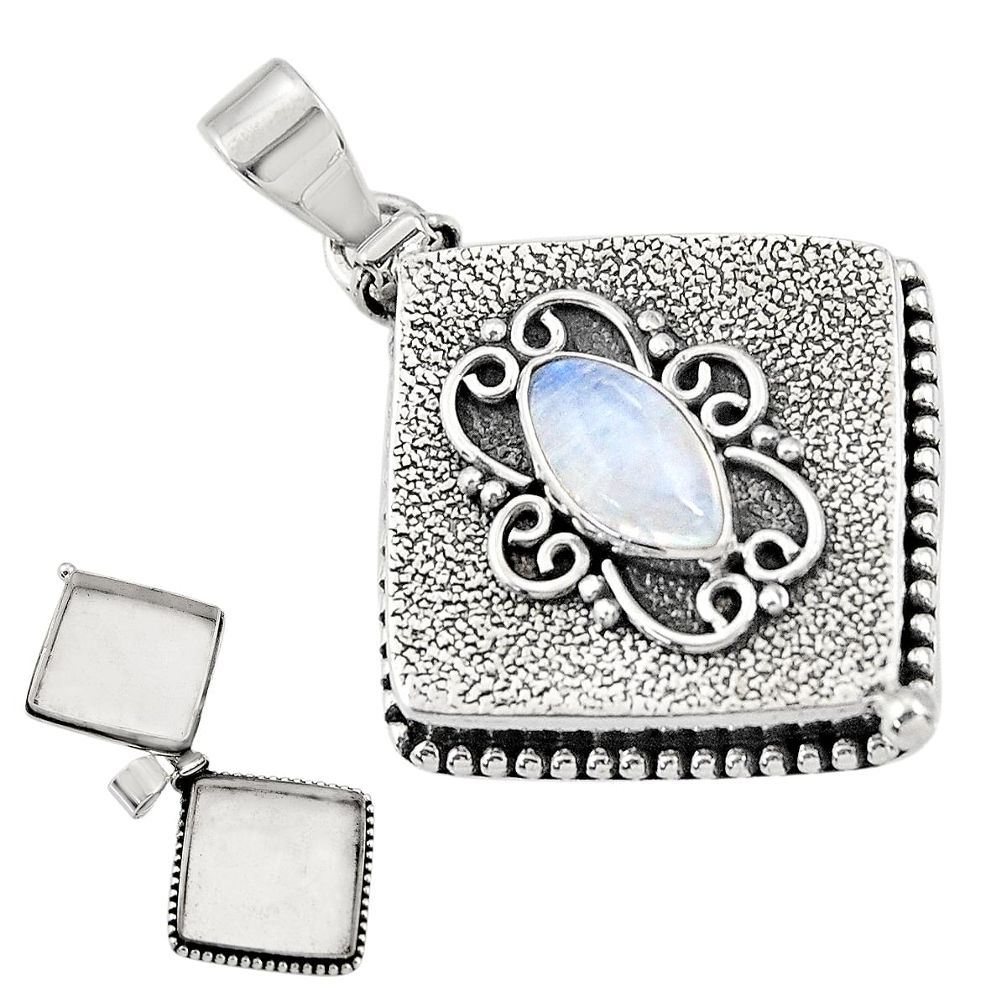 3.56cts natural rainbow moonstone 925 sterling silver poison box pendant r30639