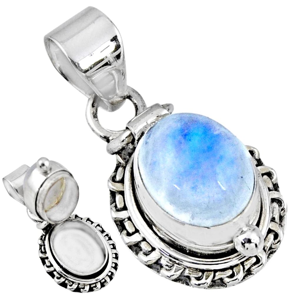 5.29cts natural rainbow moonstone 925 sterling silver poison box pendant r55674