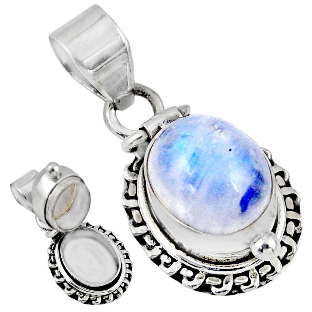 4.82cts natural rainbow moonstone 925 sterling silver poison box pendant r55675