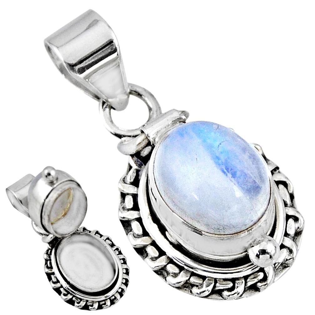 5.53cts natural rainbow moonstone 925 sterling silver poison box pendant r55678