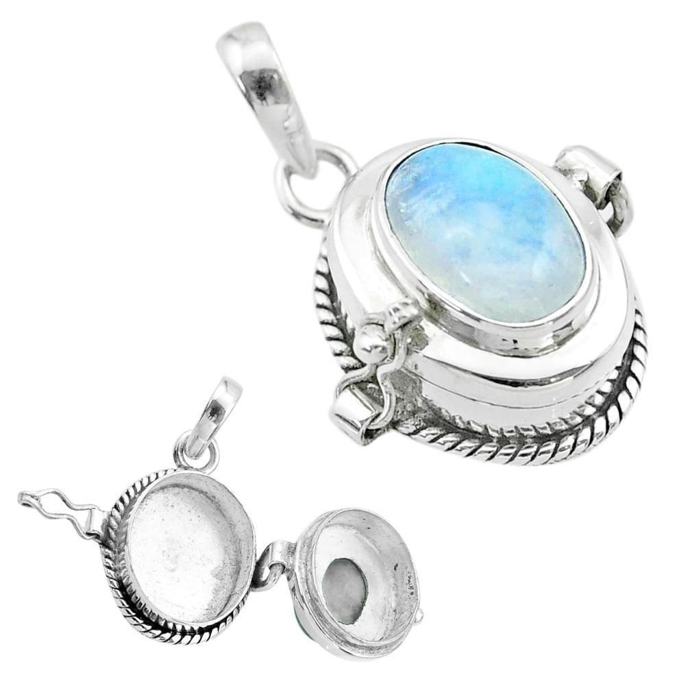 4.52cts natural rainbow moonstone 925 sterling silver poison box pendant t52682