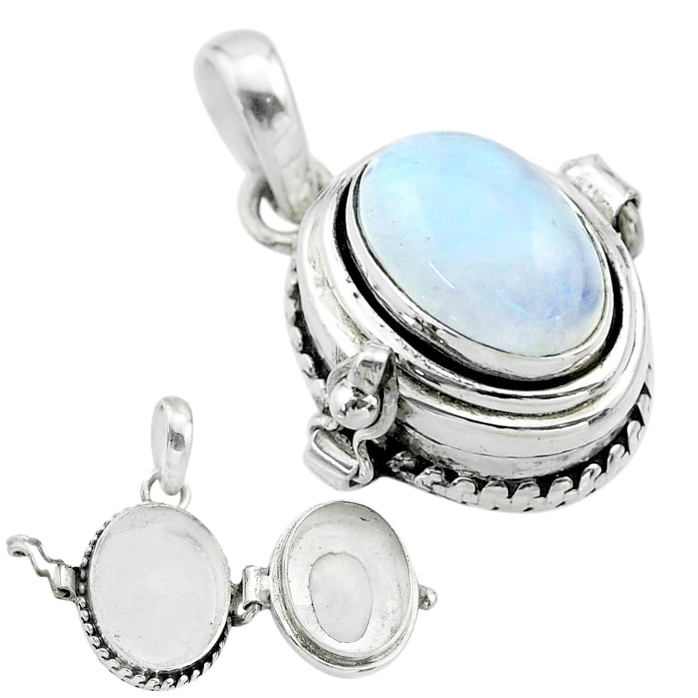 4.54cts natural rainbow moonstone 925 sterling silver poison box pendant t52685