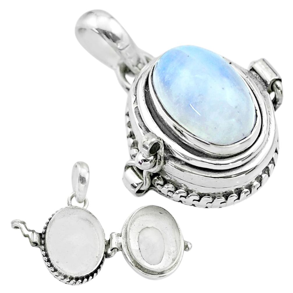 4.22cts natural rainbow moonstone 925 sterling silver poison box pendant t52693