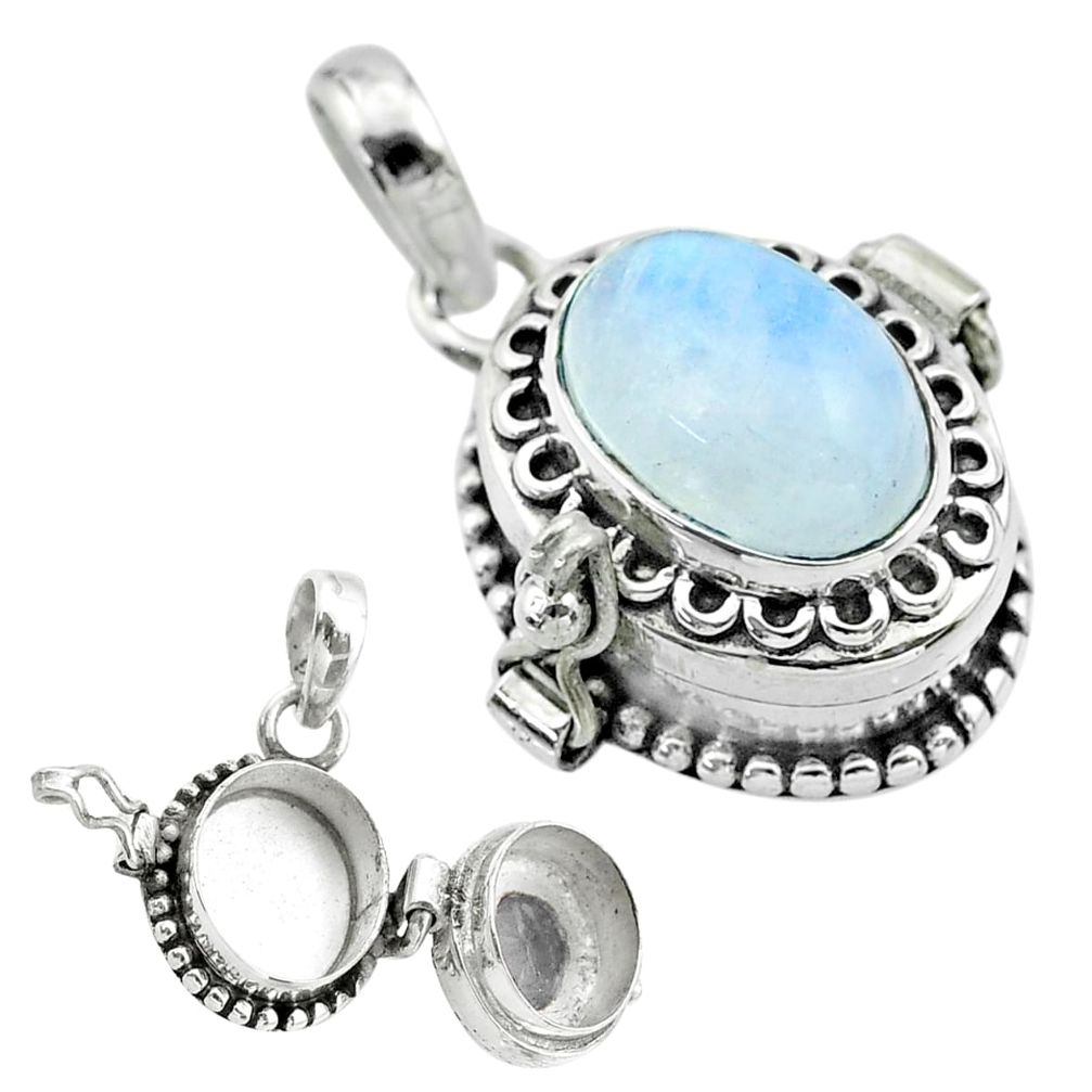 4.08cts natural rainbow moonstone 925 sterling silver poison box pendant t52699