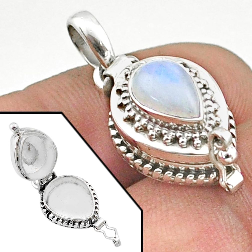 2.09cts natural rainbow moonstone 925 sterling silver poison box pendant t73439
