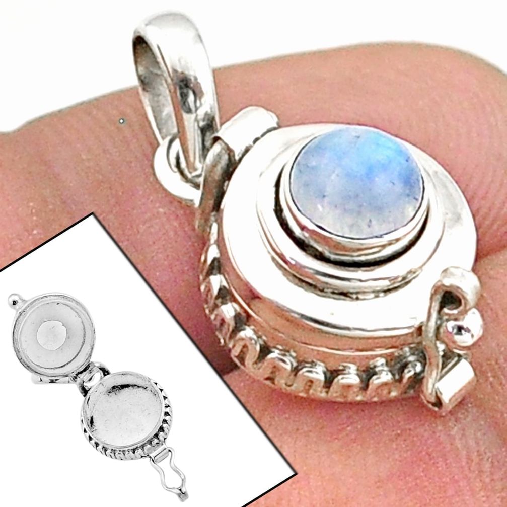 1.15cts natural rainbow moonstone 925 sterling silver poison box pendant t73520