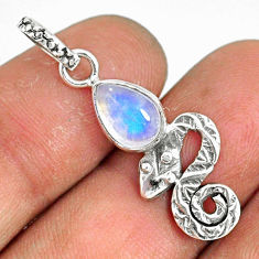 2.38cts natural rainbow moonstone 925 sterling silver snake pendant r78438