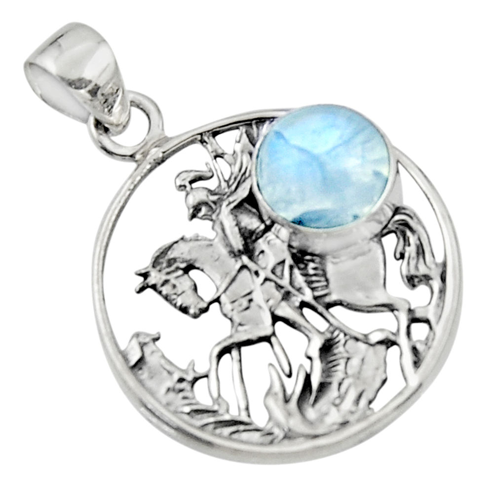 4.55cts natural rainbow moonstone 925 sterling silver unicorn pendant r52779