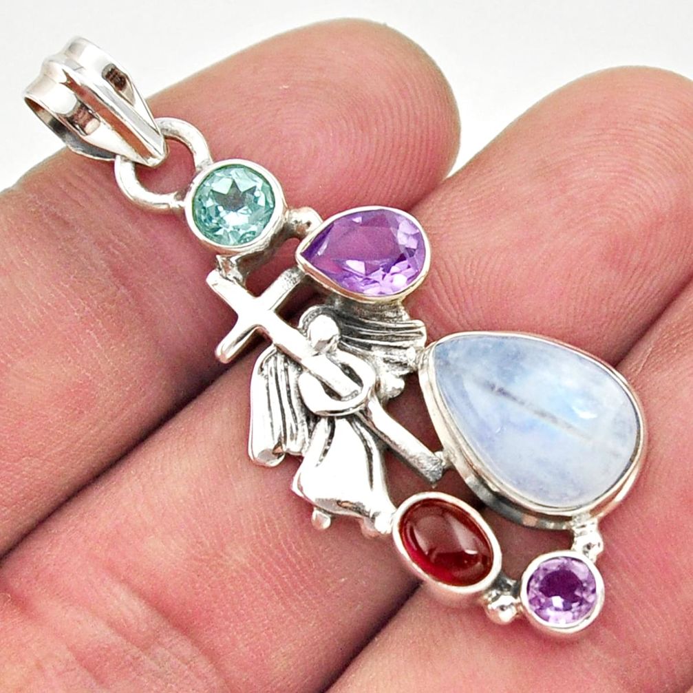 10.25cts natural rainbow moonstone amethyst 925 silver holy cross pendant d43354