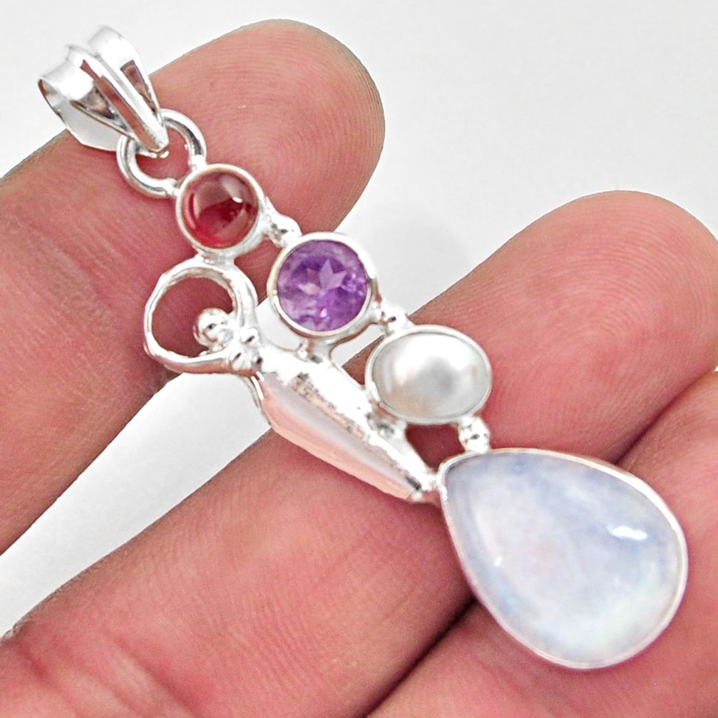 11.89cts natural rainbow moonstone amethyst 925 sterling silver pendant d43350