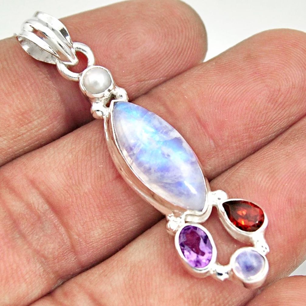 11.23cts natural rainbow moonstone amethyst 925 sterling silver pendant r25077