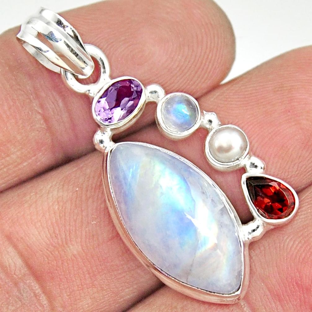 13.28cts natural rainbow moonstone amethyst 925 sterling silver pendant r25080