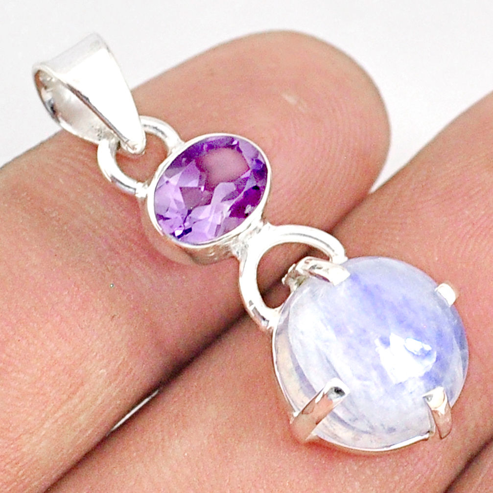 9.70cts natural rainbow moonstone amethyst 925 sterling silver pendant r75941