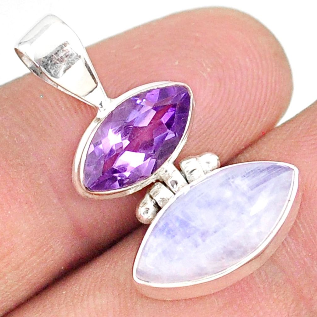 10.05cts natural rainbow moonstone amethyst 925 sterling silver pendant r76961